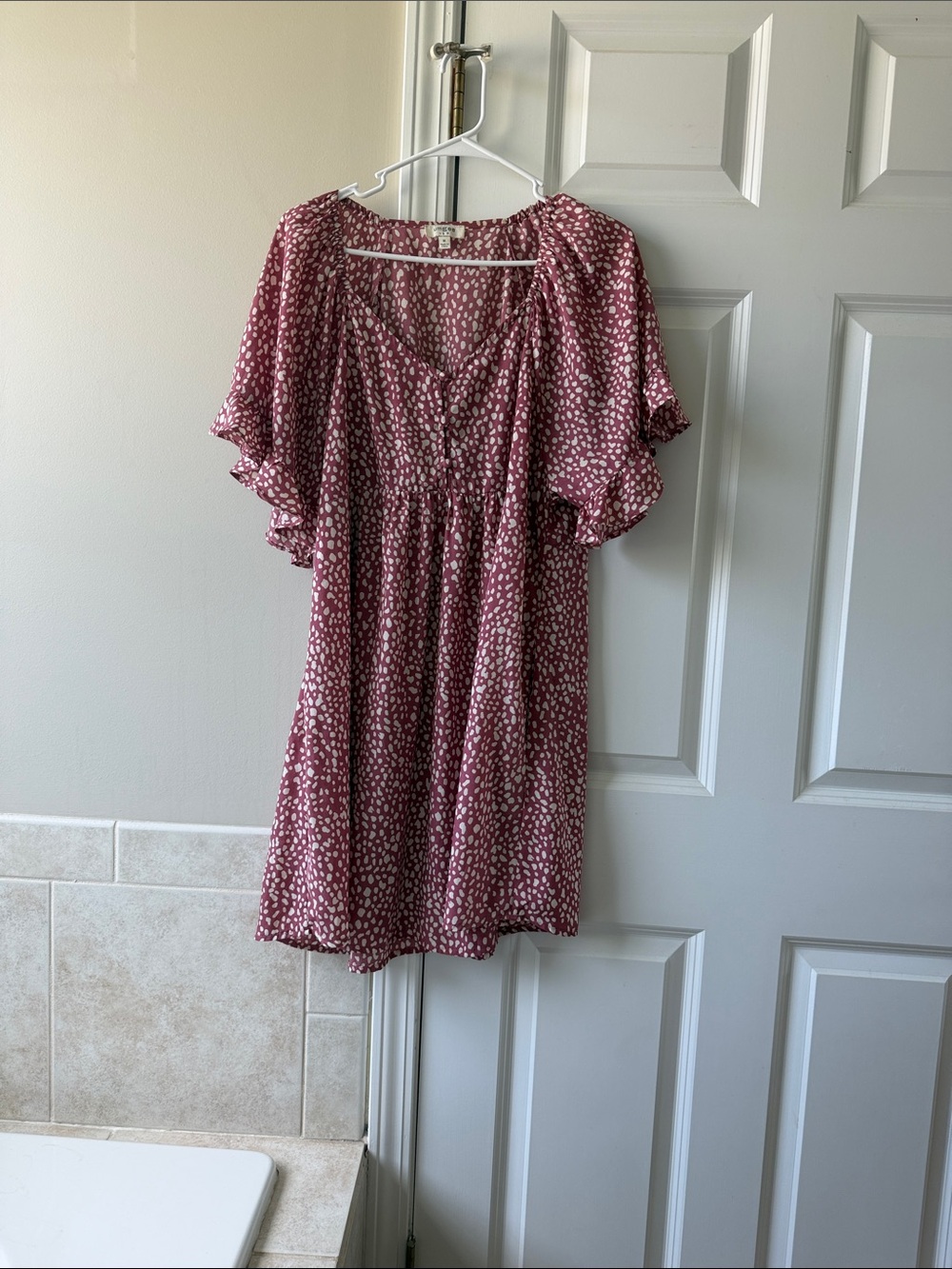 Umgee Dusty Rose Printed Flutter-Sleeve Mini Dress